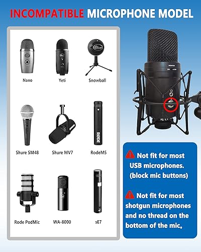 Miniatura 5 de Soporte de micrófono universal para micrófono, soporte de micrófono de grabación de araña, compatible con muchos micrófonos de condensador como Rode