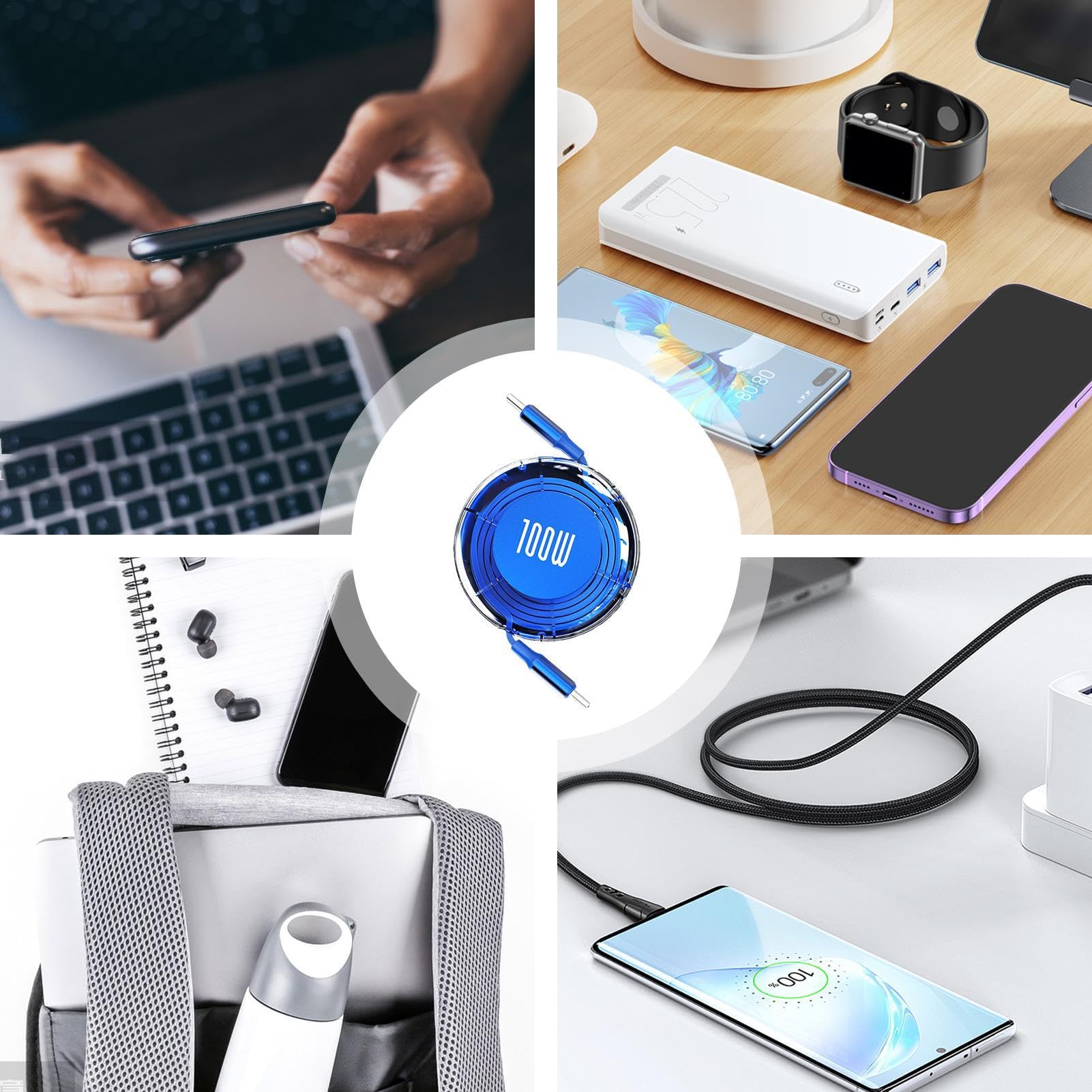 Cavo retrattile USB C,Cavo retrattile di tipo C - Cavo di ricarica per telefono cellulare da
