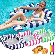 Pack of 3 Pool Float Chair Lounge for Adults Inflatable Pool Floats 4-in-1 Multi-Purpose Pool Float Water Hammock with Drink Holders