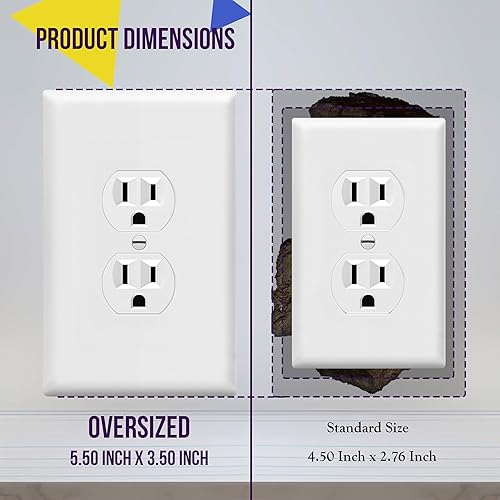 Miniatura 2 de ENERLITES Jumbo - Placa de pared dúplex para receptáculos, cubiertas de enchufes eléctricos, acabado brillante, tamaño grande de 1 banda, 5.5 x 3.5