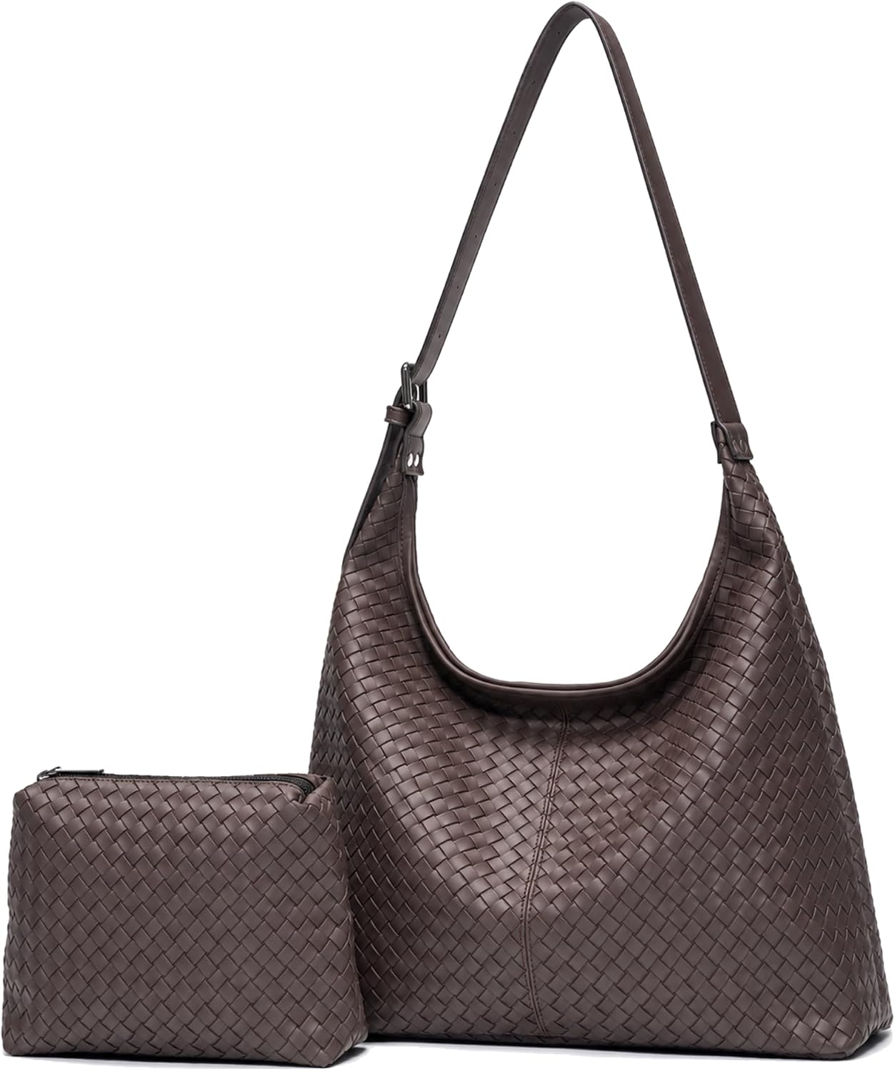 Woven Tote Bag for Women, PU Leather Slouchy Shoulder Bag with Pouch