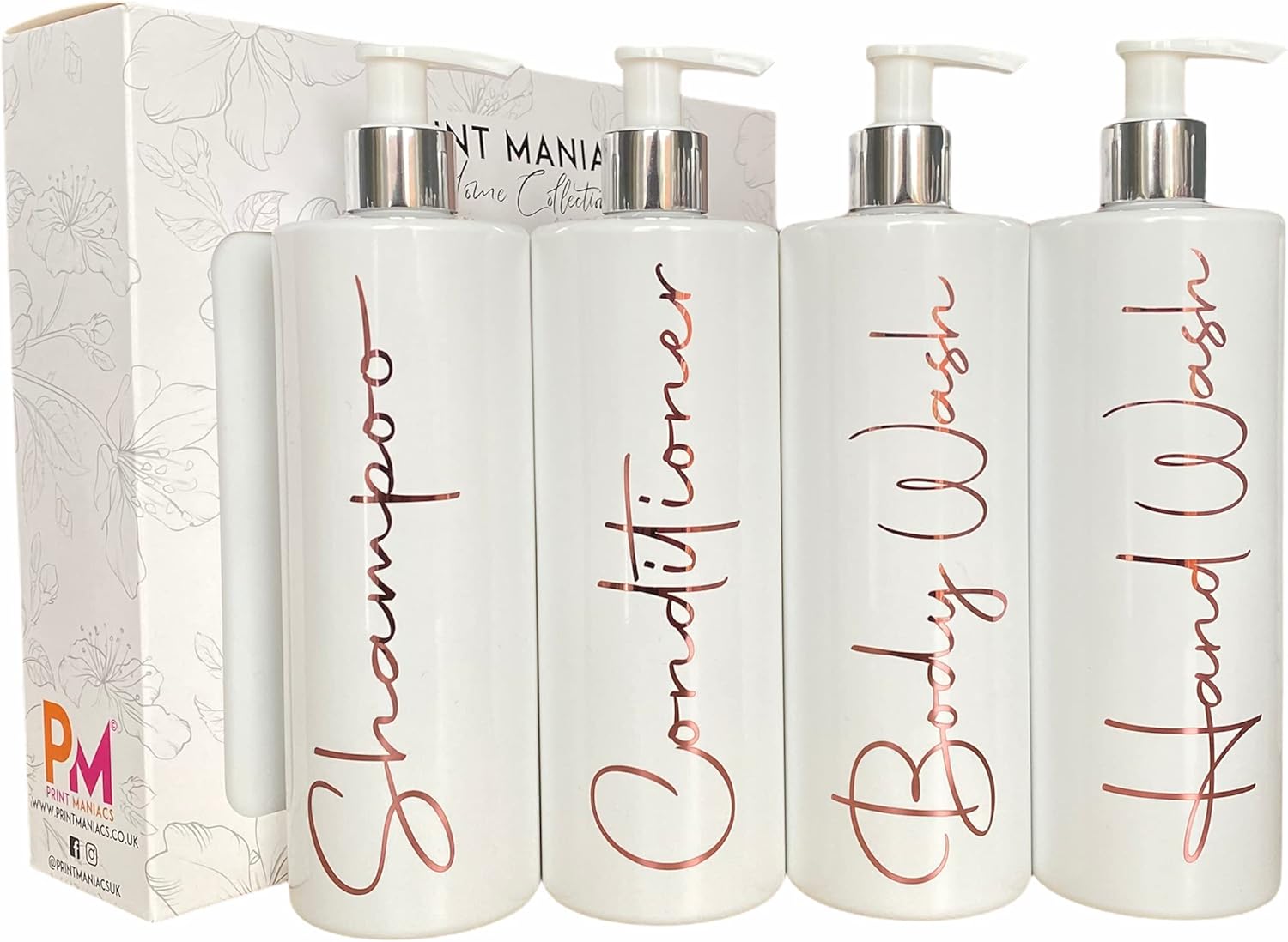 Print Maniacs White Mrs Hinch Inspired Personalised 500ml Pump Bottles Bathroom Lotion Kitchen Set Shampoo Conditioner (Hand Wash Set