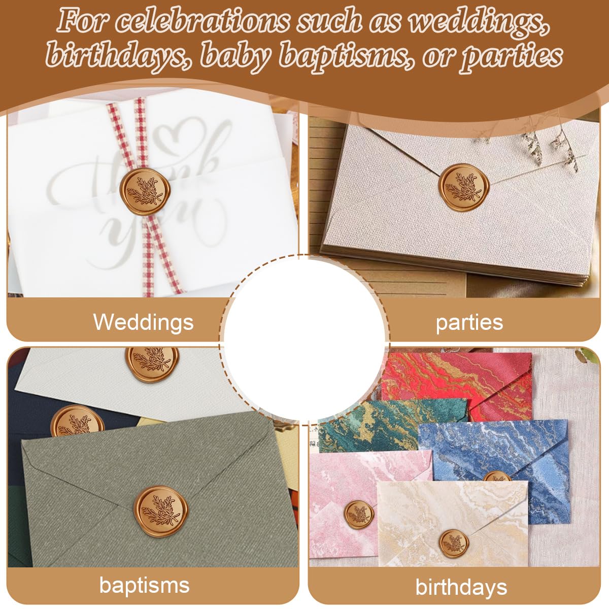 50PCS Sellos de Cera Autoadhesivo Pegatinas, Sellos de Lacre Adhesivo con Patrón de Romero, pegatinas para Sellar Sobres Doradas, Juego de Sellos de Pegatinas para Sobres de Boda Invitacion