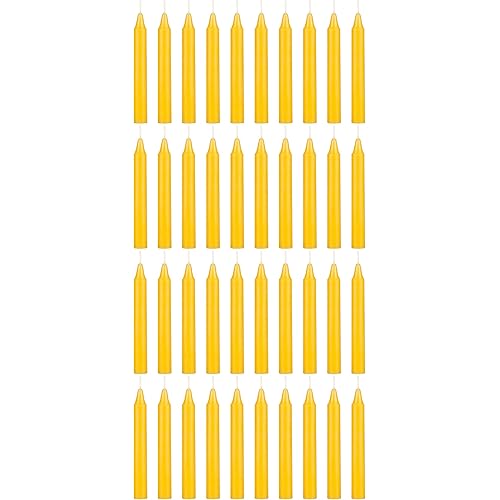 Mega Candles 40 pcs Unscented Yellow Exquisite Mini Taper Spell Candles, 4 Inch Tall x 1/2 Inch Diameter, Magic Chimes, Enchantment, Casting Rituals, Witchcraft, Wiccan, Altar, Metaphysical