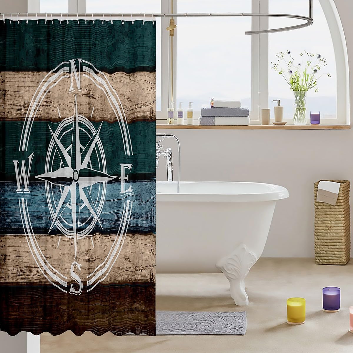 Castle Fairy Decorative Compass Pattern Shower Curtain Waterproof Polyester Fabric,Rustic Farmhouse Bath Curtain Home Bathroom Decor Hanging Curtain with Hooks 72 x 78 Inch,Machine Washable