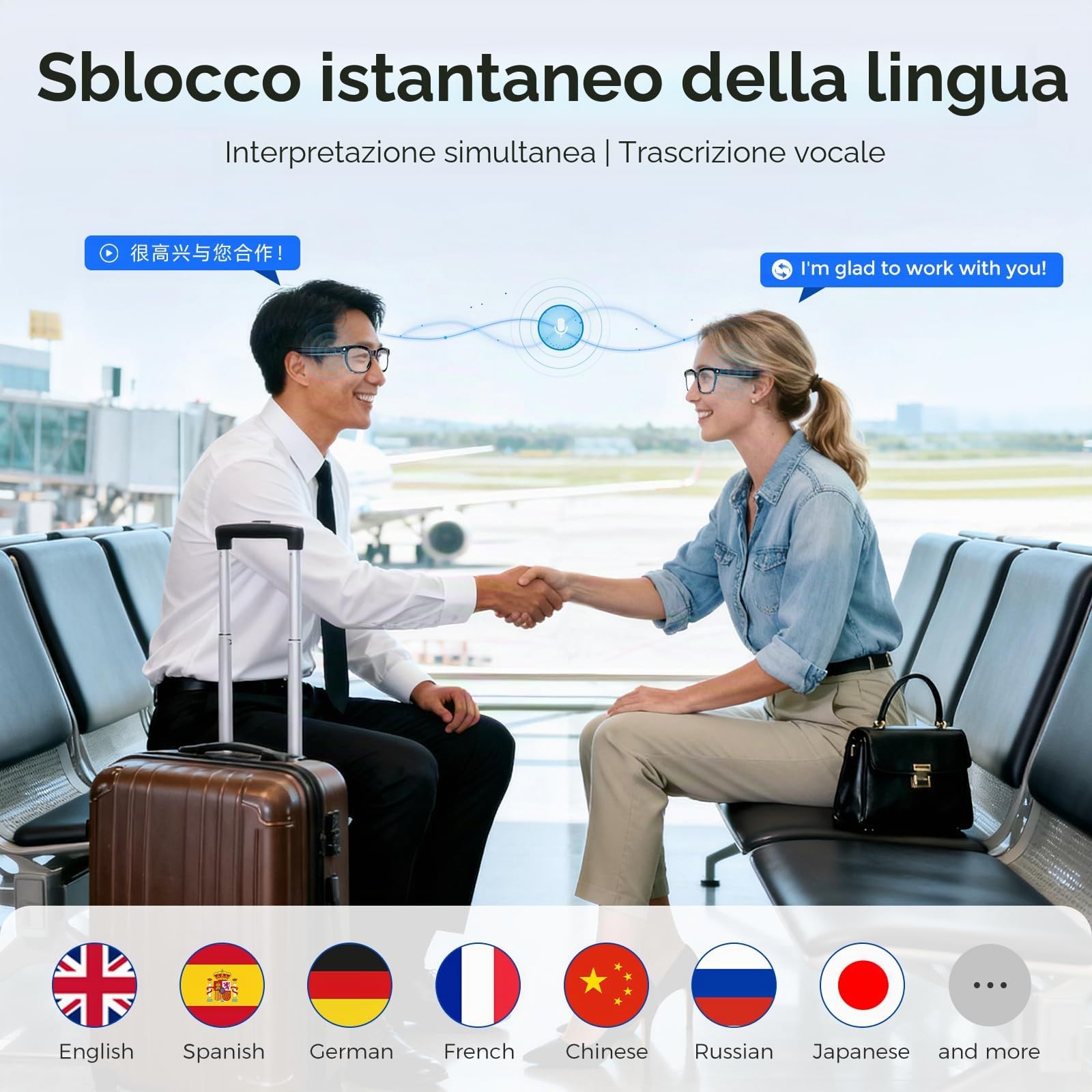 Occhiali Intelligenti AI,Equipaggiati con Fotocamera 8 Megapixel e ChatGpt,Supporta Registrazione Vivavoce Bluetooth 5.3,Traduzione in Tempo Reale da IA
