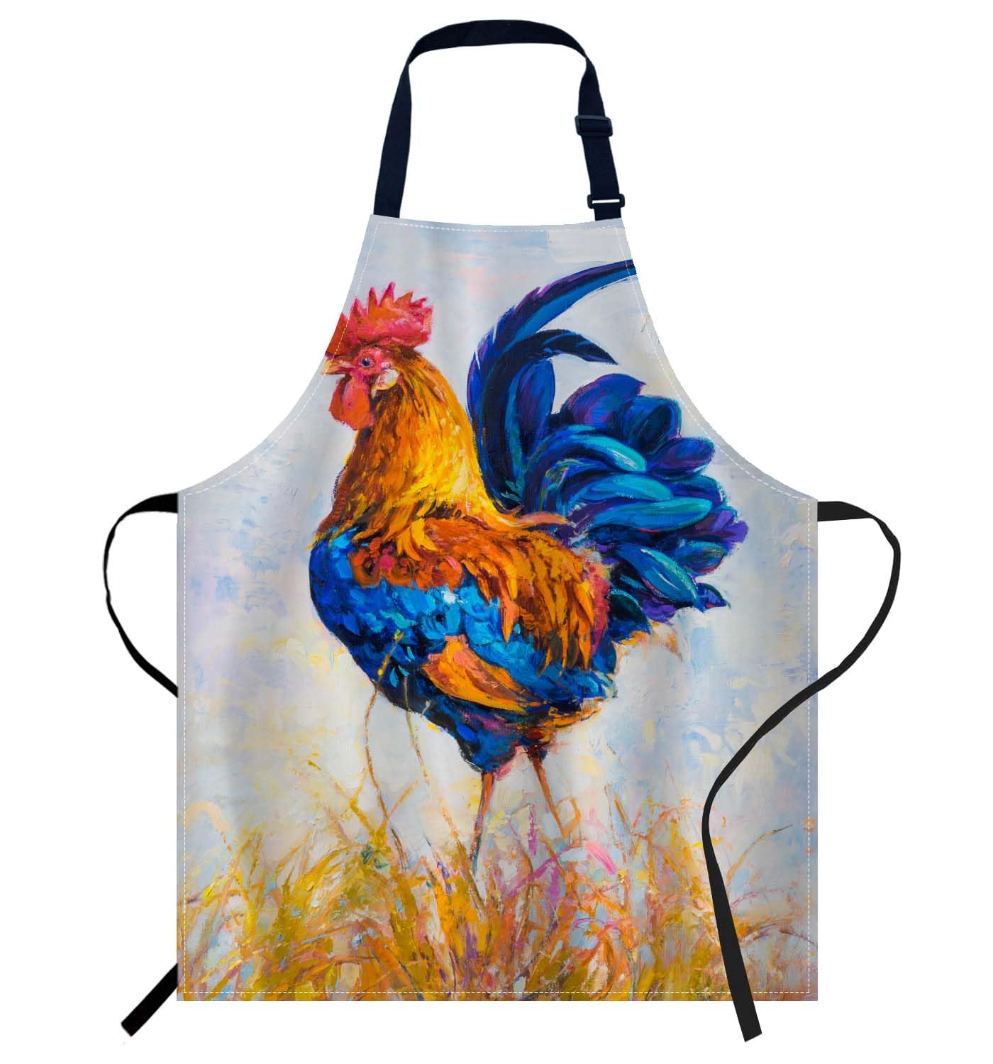 Smooffly Multicolored Rooster Apron - Unisex Adjustable Bib Apron for Home Kitchen Restaurant, Coffee House