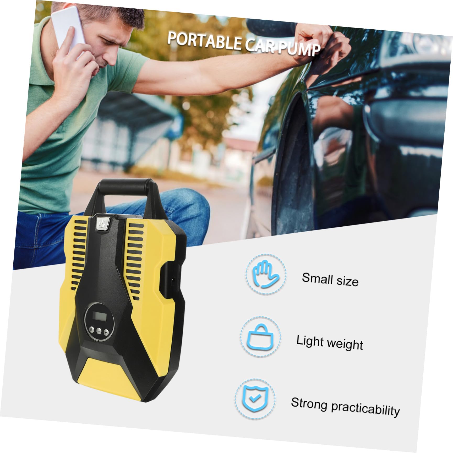 Amosfun Inflador Inteligente Portátil de Coche para Digital Neumáticos Material 12v con Bomba de Aire Automática y Pantalla Abs y Cobre, Presión Estable y Parada