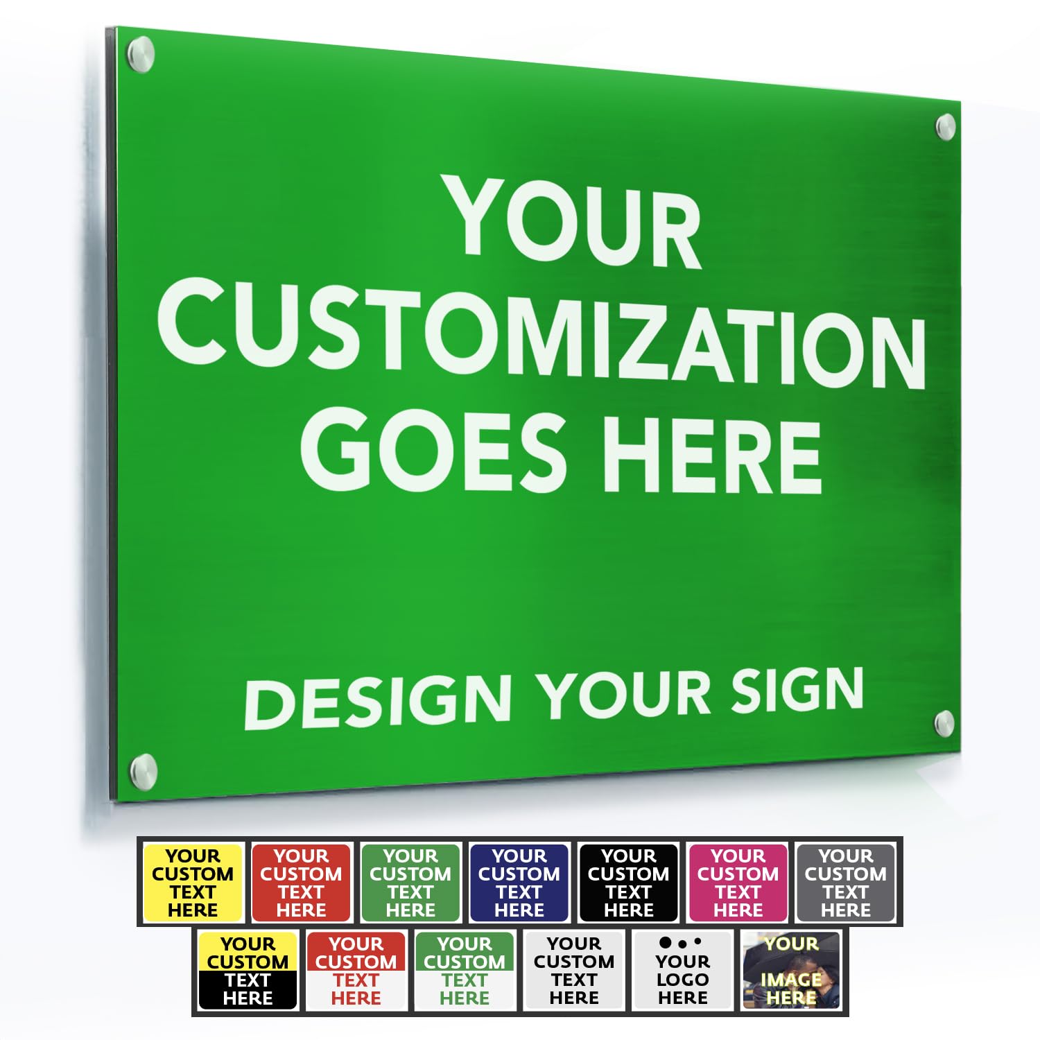 Custom Metal Business Signs, Personalized Aluminum Signs - Waterproof, White (Green Background, 14x10 In)