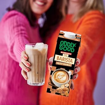 Oddlygood Nutty Vanilla Barista Oat Drink 1 Litre x 6, Milk Alternative | No Added Sugar, Gluten Free Oats, UHT Barista, Ideal for Coffee, Latte & Beverages, Perfect Milk Alternative