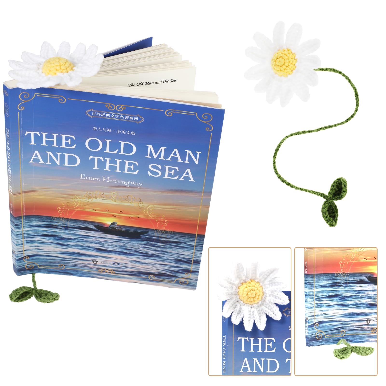 TIESOME Marcapáginas de Punto Hechos a Mano, Lindos Marcadores estéticos de Margaritas y Girasoles, Regalos para Lectores, Maestros, Amantes de los Libros, también se Puede Usar para Cortinas (B)