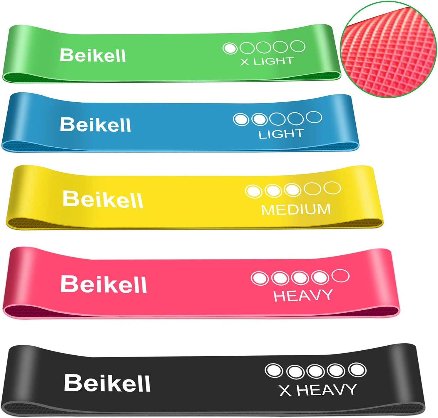 Beikell Resistance Bands, Beikell [Set of 5] Anti-Slip Resistance Fitness Exercise Loop Bands [Skin-Friendly] with 5 Different Resistance Levels for Yoga, Pilates, Fitness - Free Carrying Bag Included