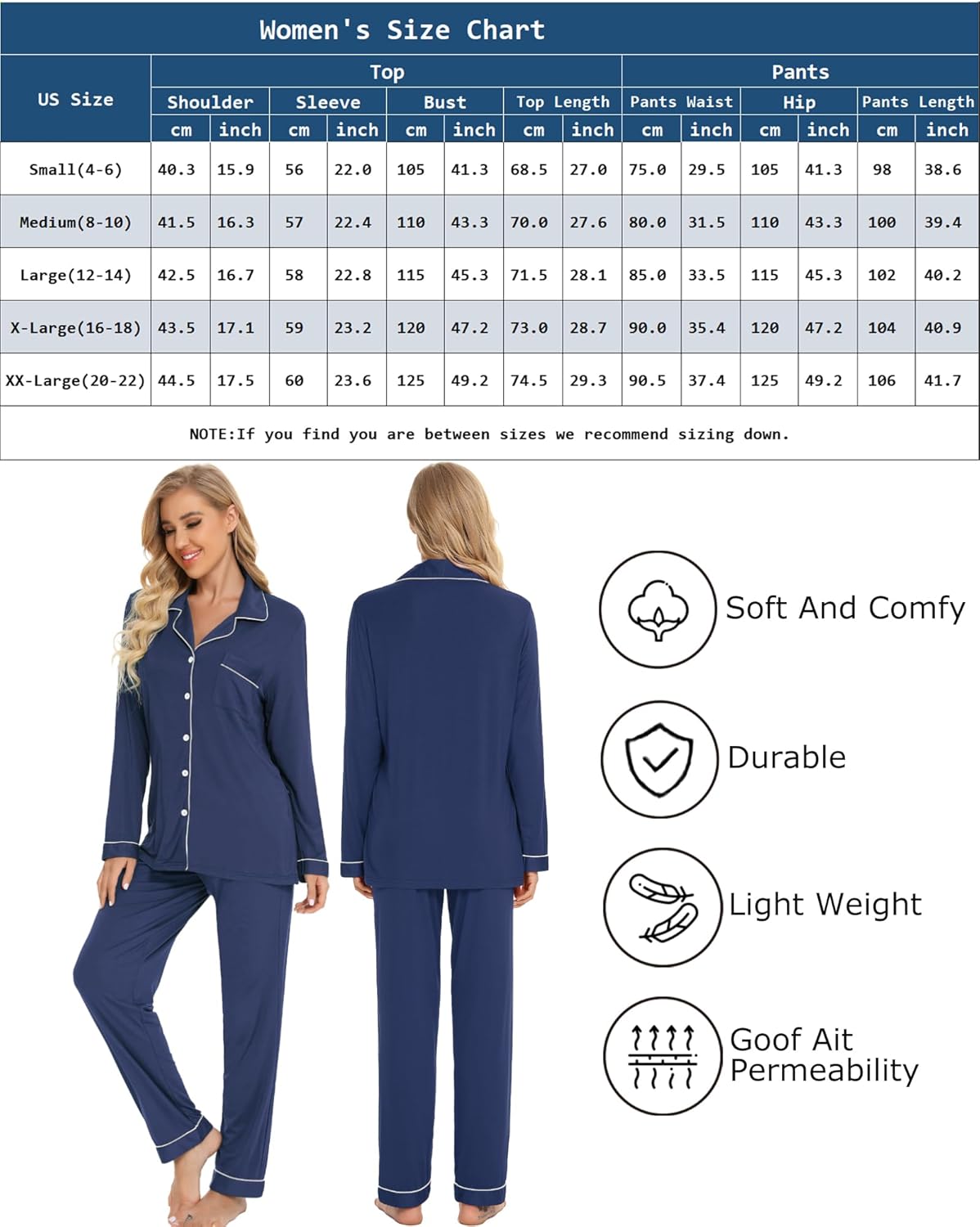Leikar Button Up Pajama Set For Women Long Sleeve Shirt And Pajama Pants Soft Pjs Lounge Sets - Image 6