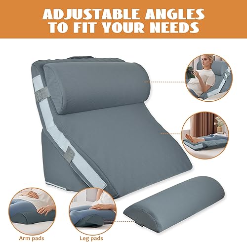 Miniatura 3 de Juego de 4 almohadas ortopédicas de cuña para cama, almohada de cuña de espuma viscoelástica con curva ajustable, cuñas de almohada para poscirugía,