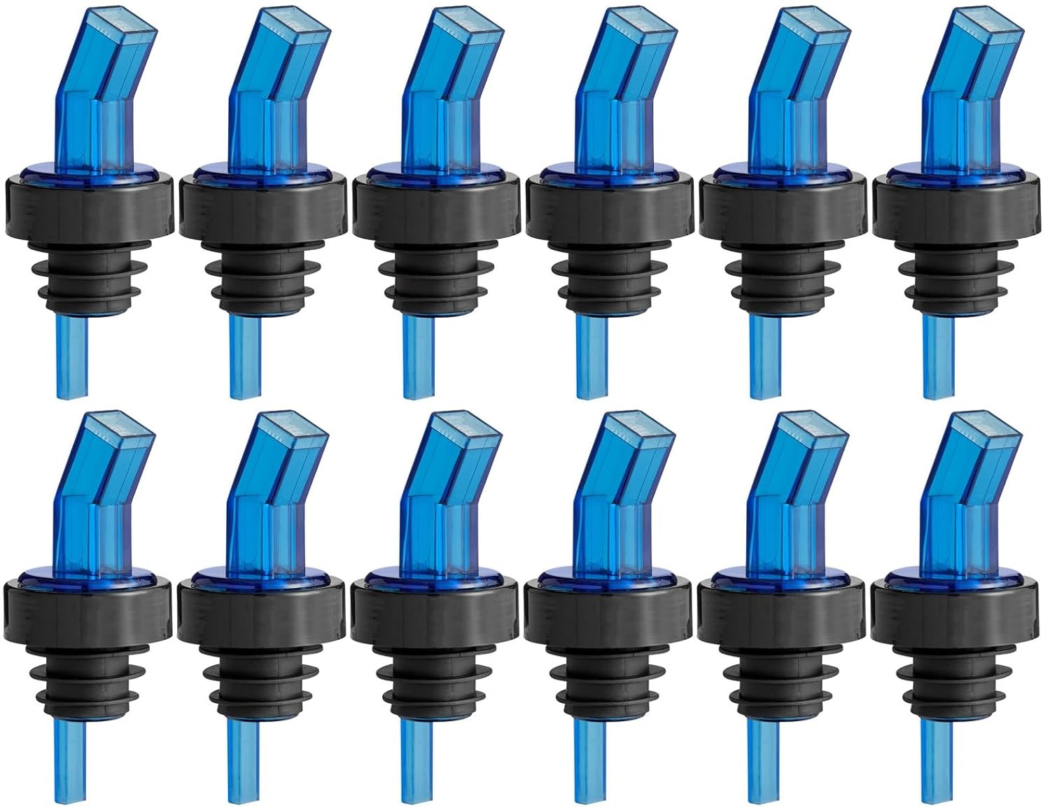 OCS Parts Liquor Pourers with Black Collar | 12-Pack | Blue | Screened Bottle Pourers for Liquor Bottles, Syrups and Juices