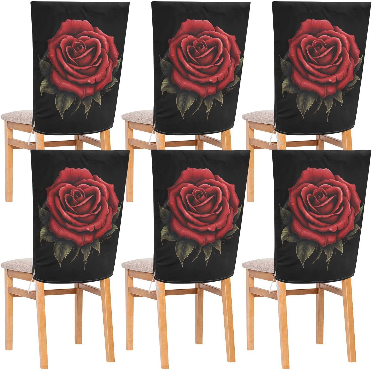 ALAZA Vintage Rose Black Chair Back Cover Set of 6, Washable Reusable Removable Chair Slipcovers Decorative Chair Cover for Home Kitchen Wedding Party