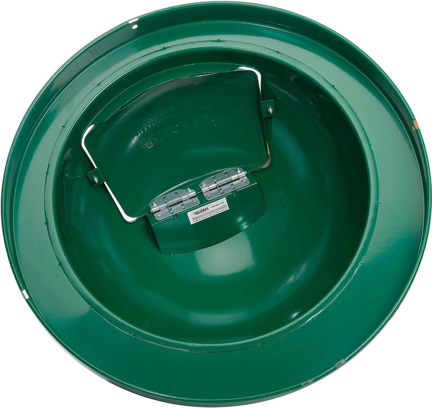Global Industrial Dome Lid with Self-Closing Swing Door, For Use with 36 Gallon Trash Can, Steel Construction, 24" Diameter x 10"H, Green Powder Coat Finish