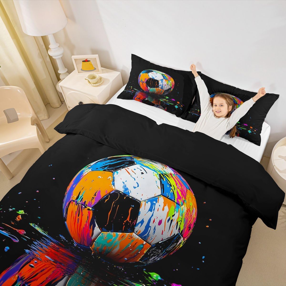 Feelyou Graffiti Soccer Duvet Cover Twin Size Soccer Lover Gift Comforter Cover for Boys Girls Hippie Graffiti Style Bedding Set 2Pcs Colorful Modern Room Decor No Comforter Breathable Soft Microfiber