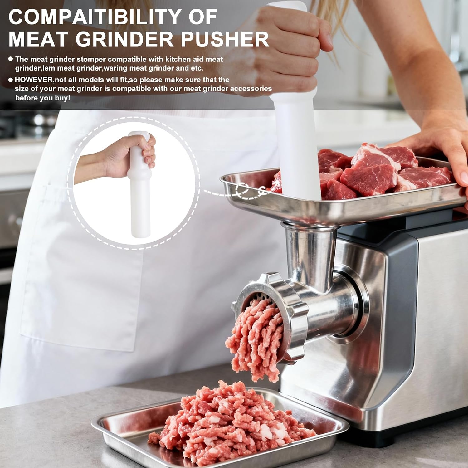 Universal Meat Grinder Pusher Attachment for KitchenAid & LEM
