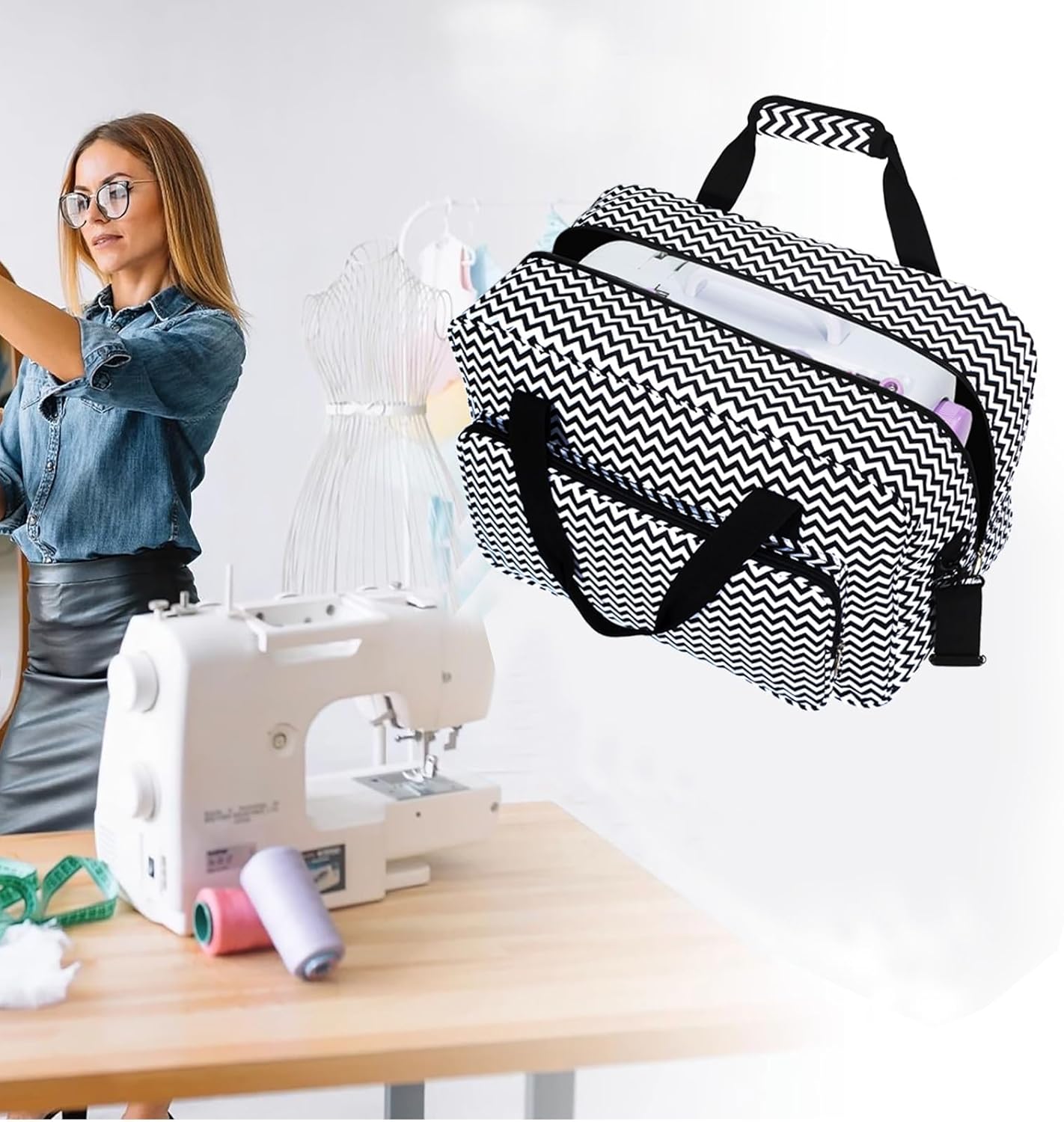 Sewing Machine Case - Travel sewing machine bag with handle - New Sewing Machine Carrying Case - Suitable for Singer, Brother, Janome, and Most Standard Sewing Machine (Black)