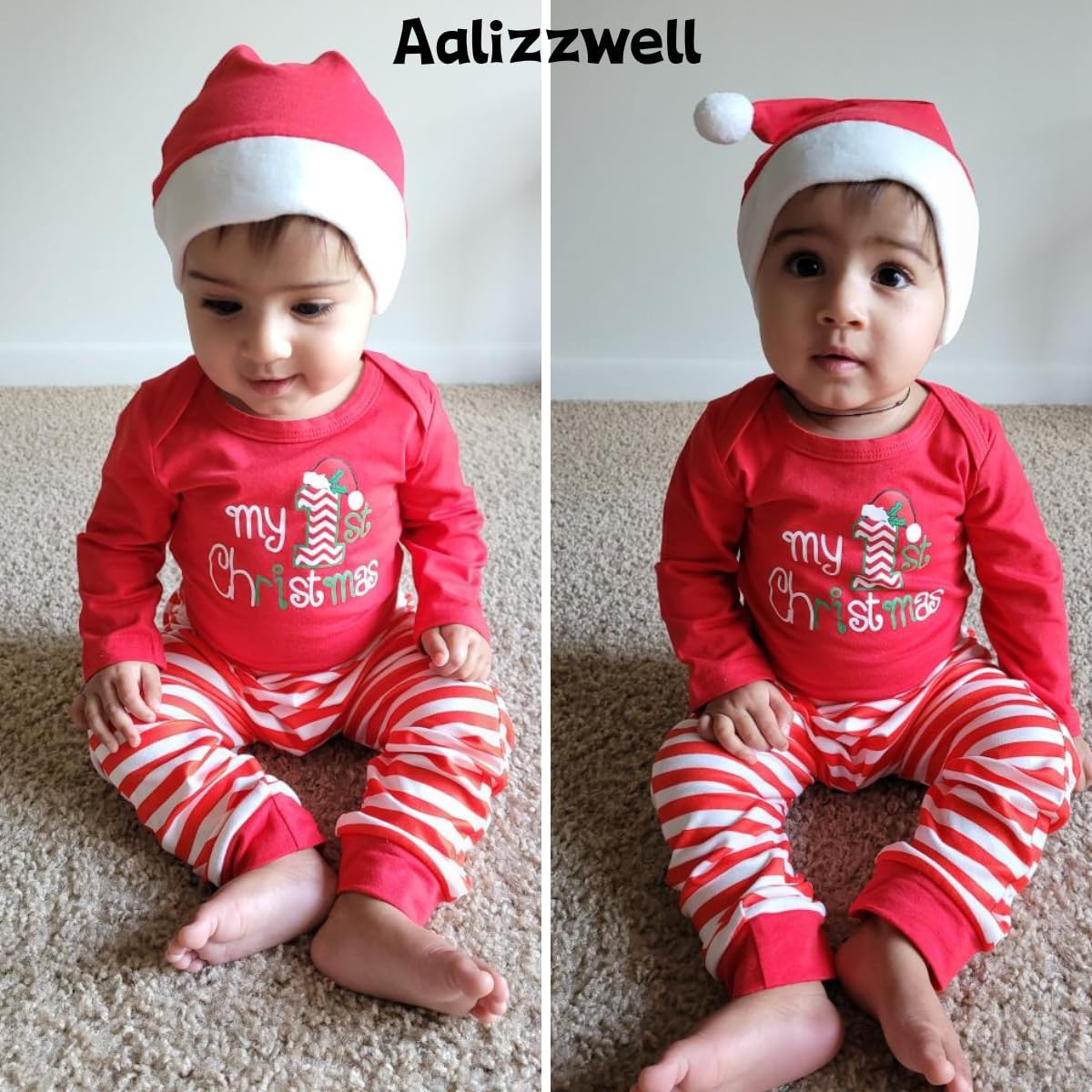 Aalizzwell Newborn Infant Baby Unisex Christmas Outfit with Hat Headband