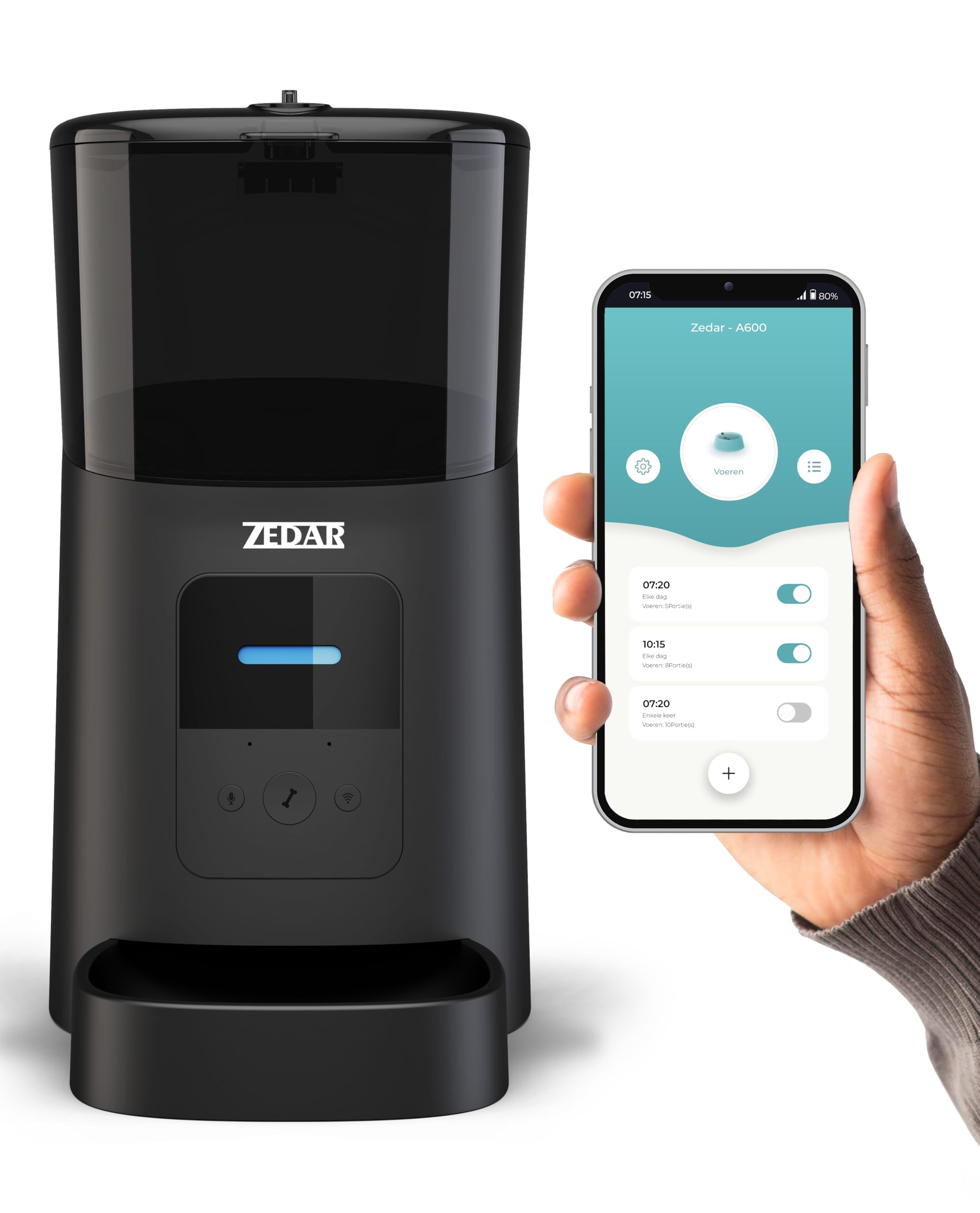 Futterautomat Katze - Edelstahl napf - 6 Liter - mit APP Steuerung - Automatischer Futterspender für Trockenfutter - Design für Katzen & Hunde - Schwarz - Zedar A600