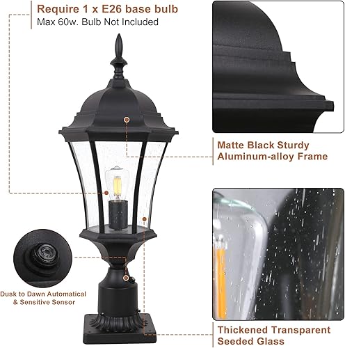 Miniatura 7 de LMMS4610-M-BK - Luz de poste exterior de atardecer a amanecer para porche, poste exterior de 24 pulgadas de alto con montaje en muelle para patio,