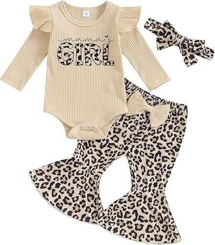 Kuriozud Conjunto de mameluco con volantes para bebé recién nacida, con volantes, lindo conjunto de pantalones acampanados con diadema