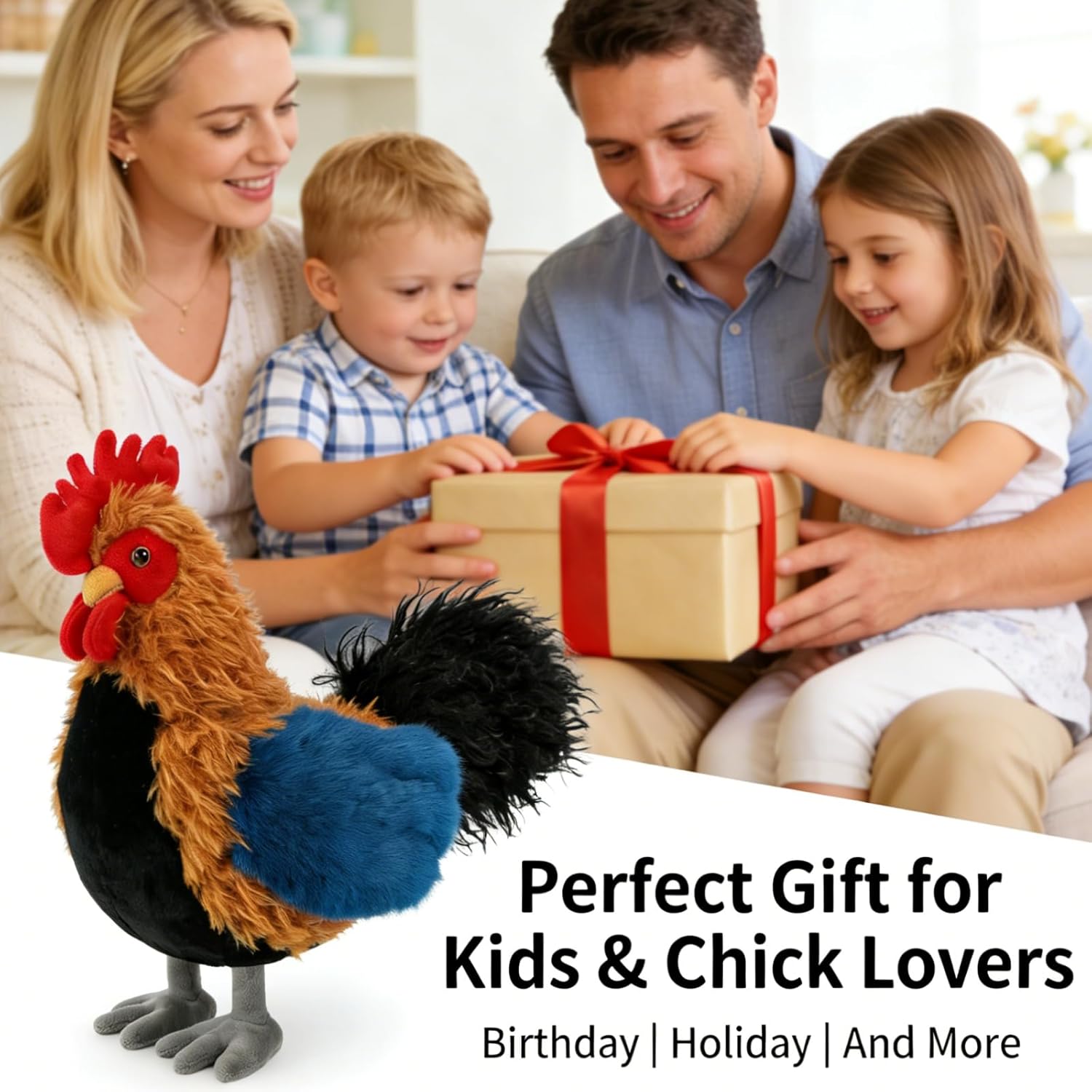 Realistic Chicken Stuffed Animal for Kids and Adults Soft Cute Chick Farm Animal Plush Toy Decor/Cuddle Toy for Christmas/Easter/Birthday Gifts (Brown Rooster)