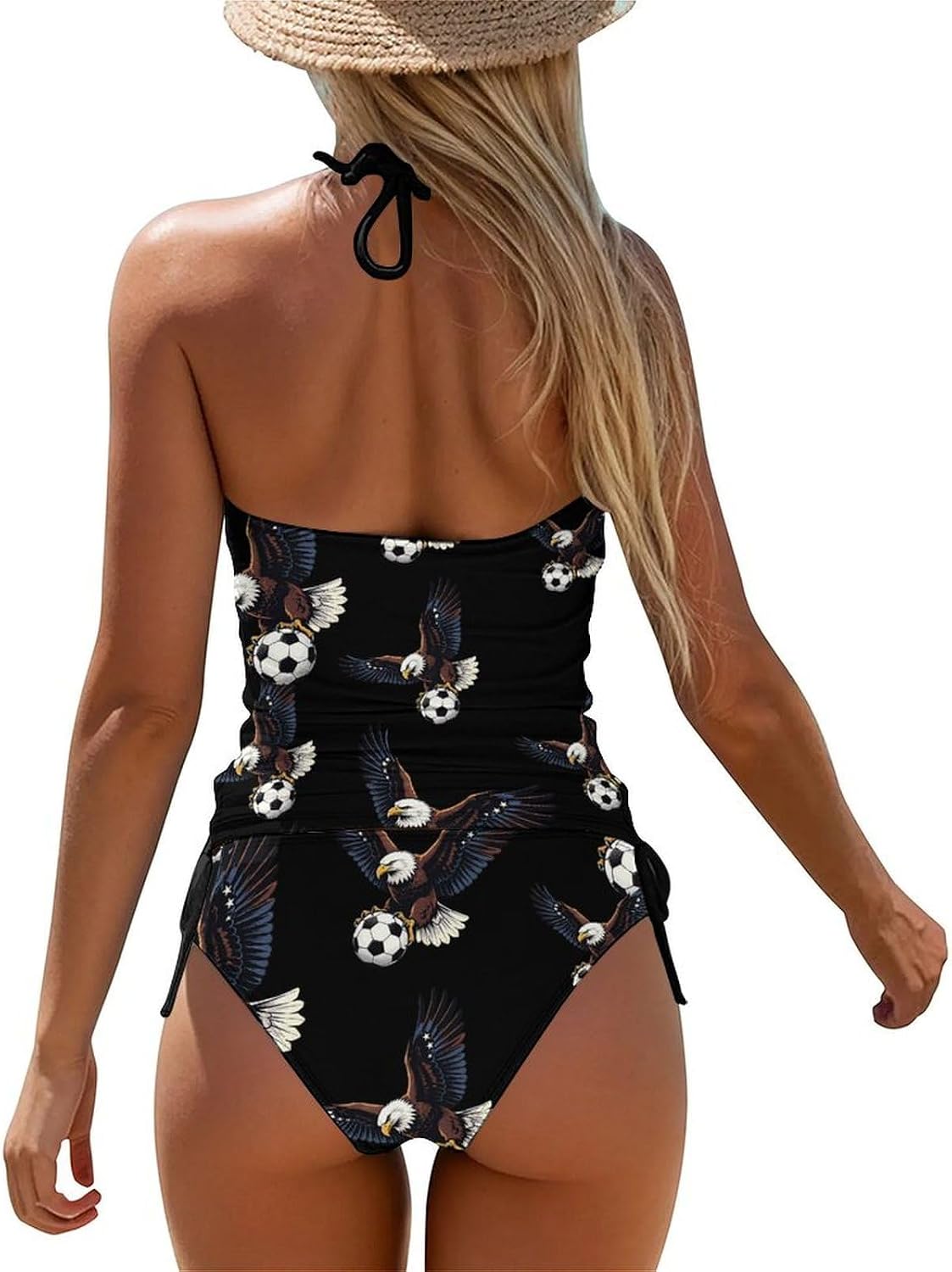 U.S.A. Eagle1 Soccer Ball Women Tankini 2 Piece Swim Bathing Suits | tummy control,high neck top with bottom,swimwear,swimsuits