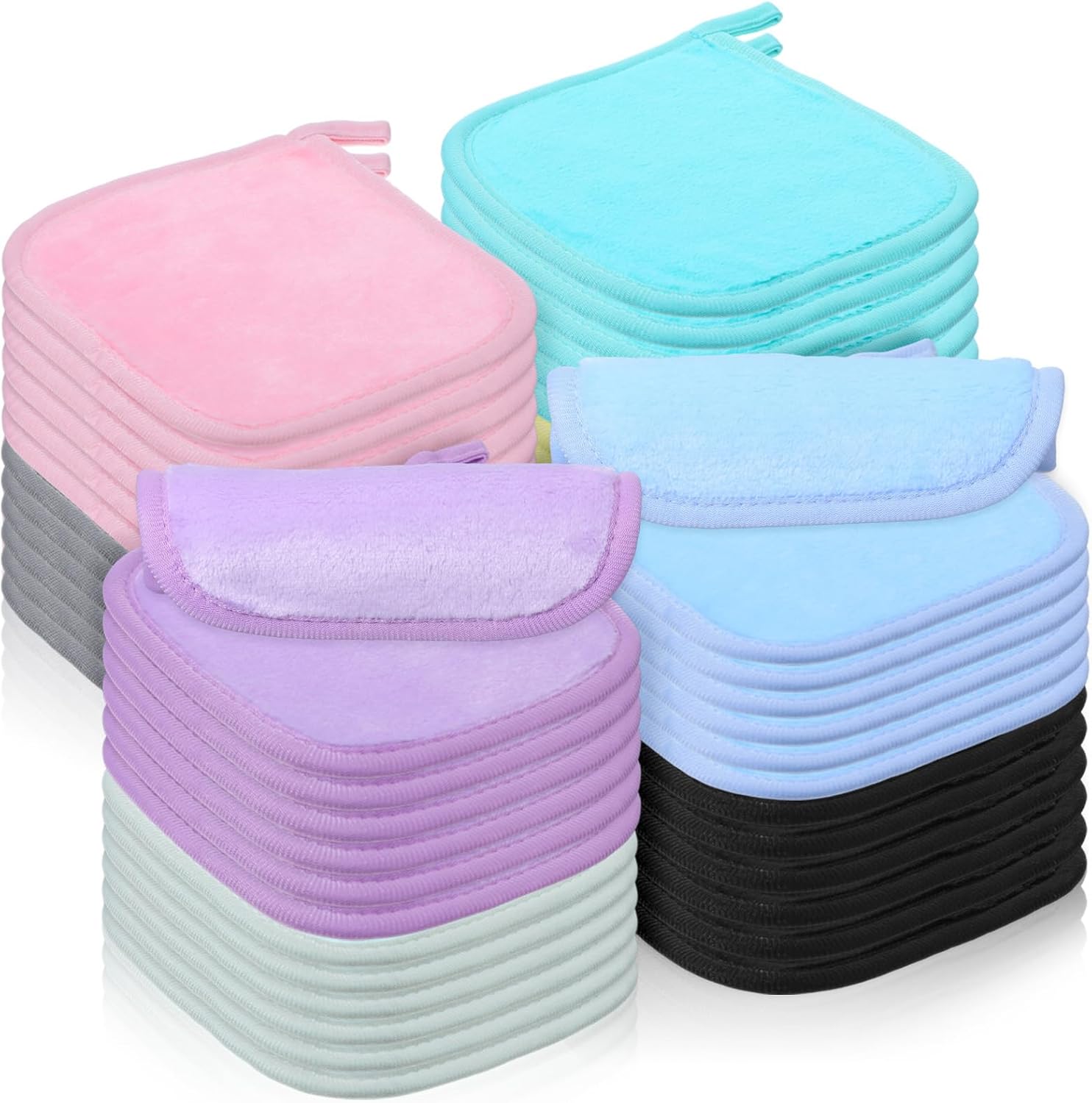 48 Pcs Makeup Remover Cloths Reusable Washable Remover Pads Soft Microfiber Washcloths Facial Cloths Makeup Towels for Women, 5.5 x 6.3 Inch(8 Colors)