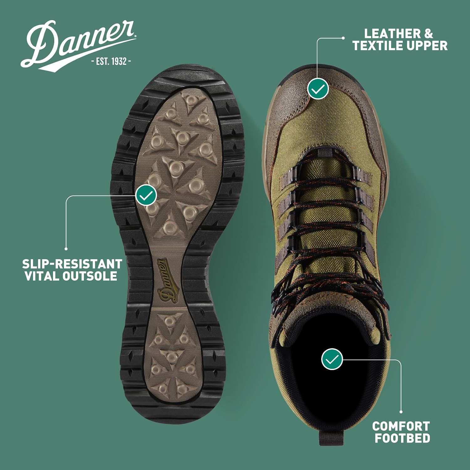 Danner Vital Trail 5" Waterproof Hiking Boots for Men - Abrasion-Resistant Leather with Breathable Dry, Plyolite Midsole & Traction Outsole