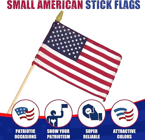 Miniatura 2 de Super Tough Bandera estadounidense de 0.67 x 1 pies para exteriores, palo de madera duradera de 24 pulgadas con punta de lanza y estrellas bordadas,