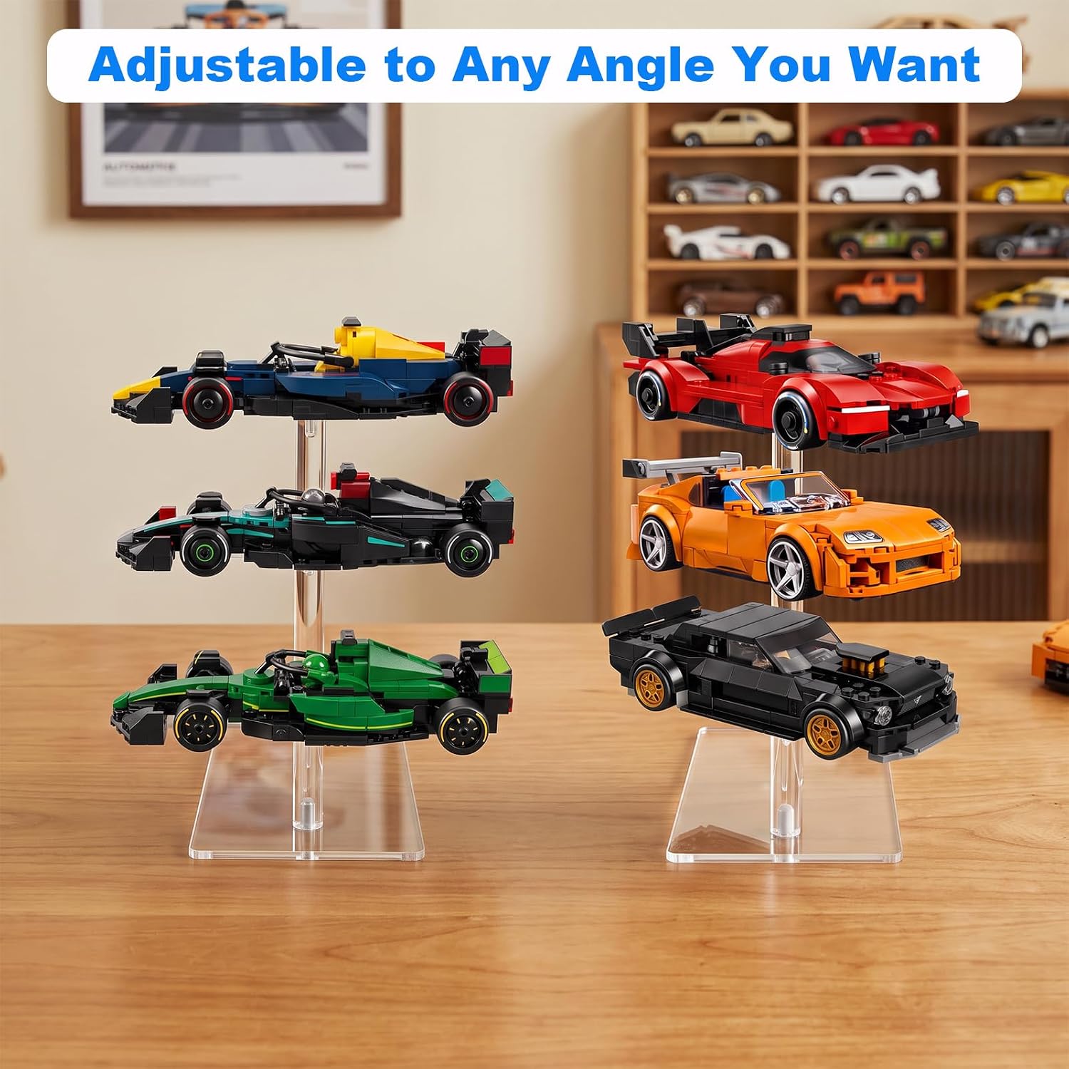 2 Pack 3 Tier Acrylic Display Stand for LEGO Speed Champions, Floating Display Shelves for LEGO Cars, Botanicals, Mini Figures, Perfume, Jewelry, Flowers, Collectibles and Cake