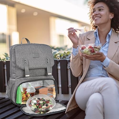 Miniatura 7 de MATEIN Mochila de almuerzo para mujer, lonchera térmica térmica con lonchera integrada, bolsa de computadora de viaje resistente al agua, mochila