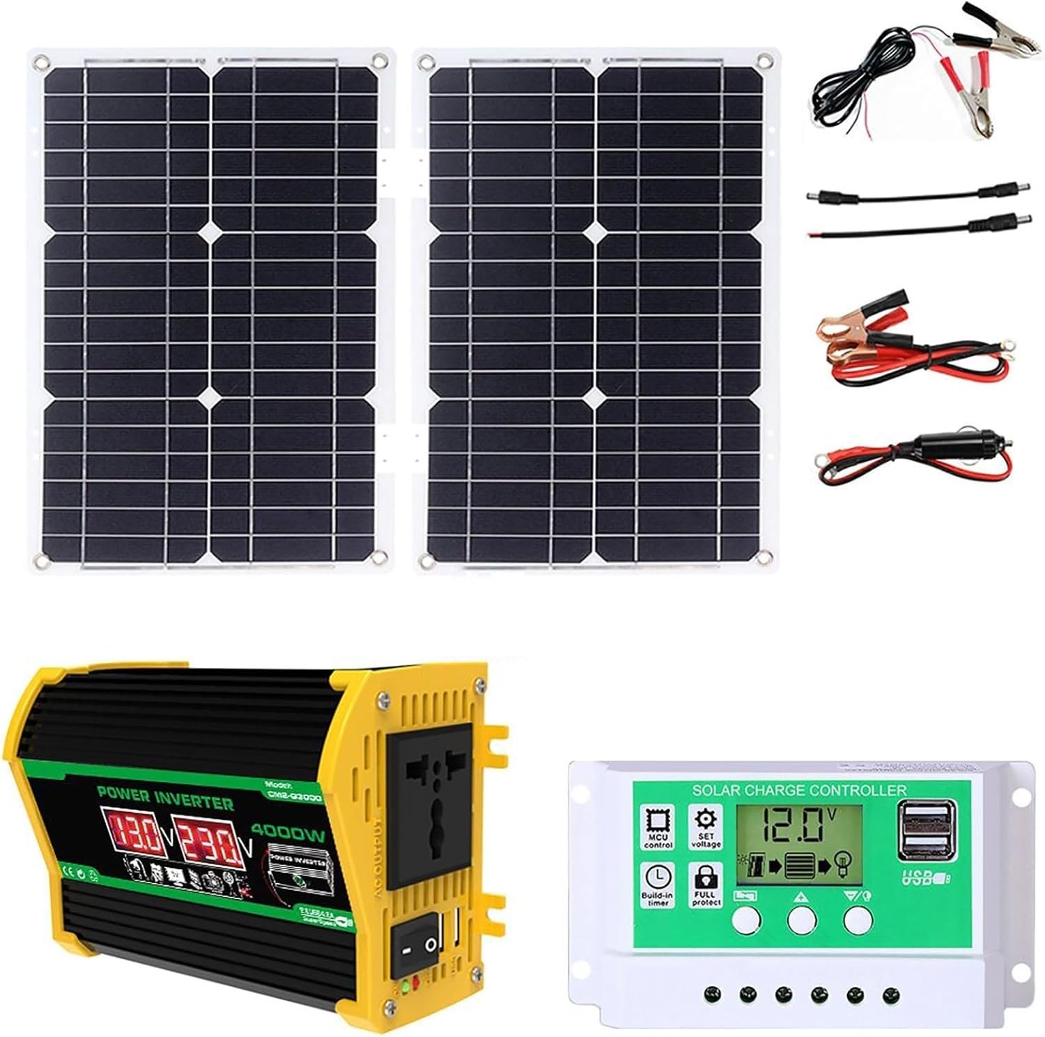Kit de Panneaux solaires Hors réseau 4000 W avec Panneau étanche 50 W et contrôleur de Charge 50 A for Camping-Car, Maison – Solution d'alimentation Ultime(Black)