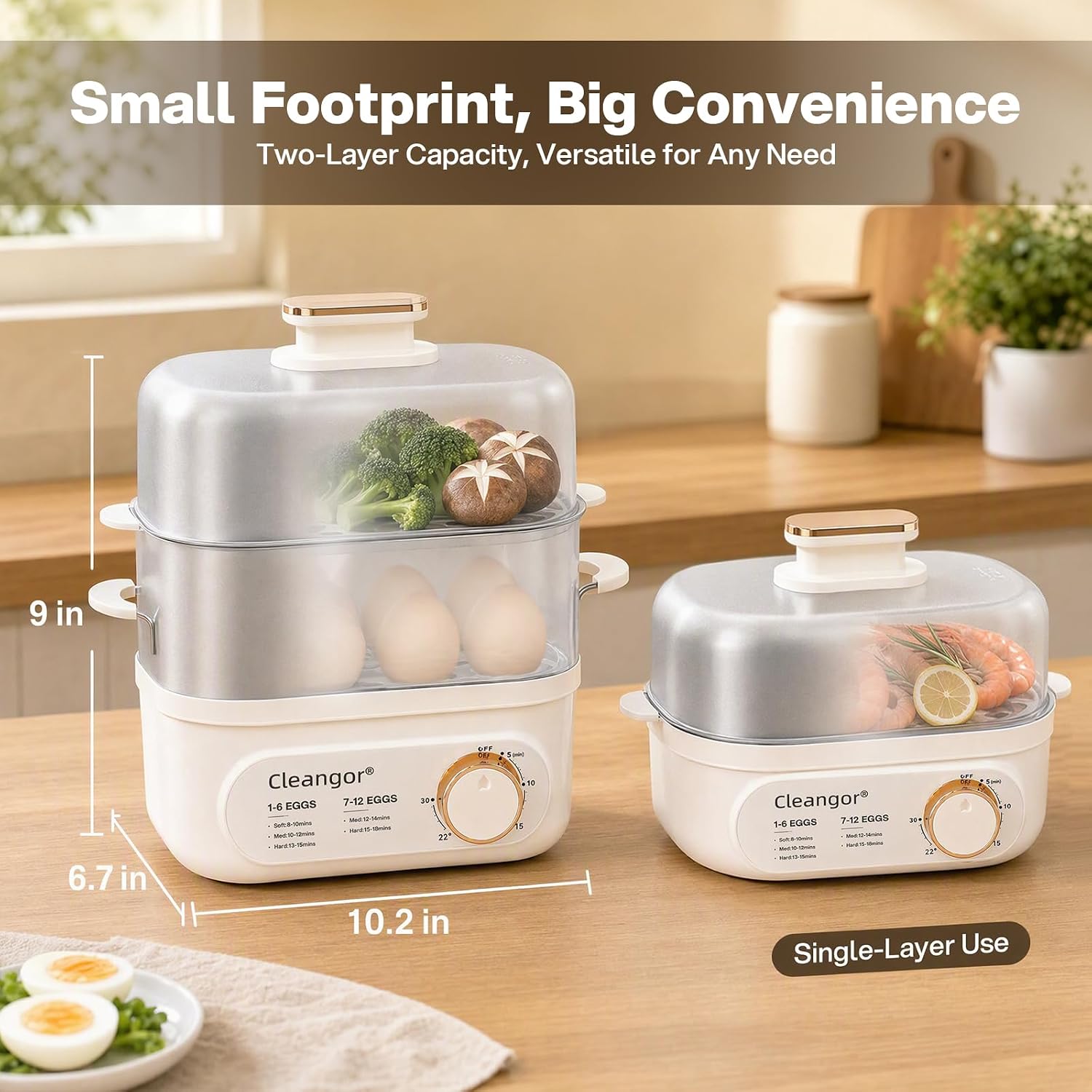Hard Boiled Egg Steamer–16 Med / 12 Large Eggs, 304 SS + PP, Auto Shut Off