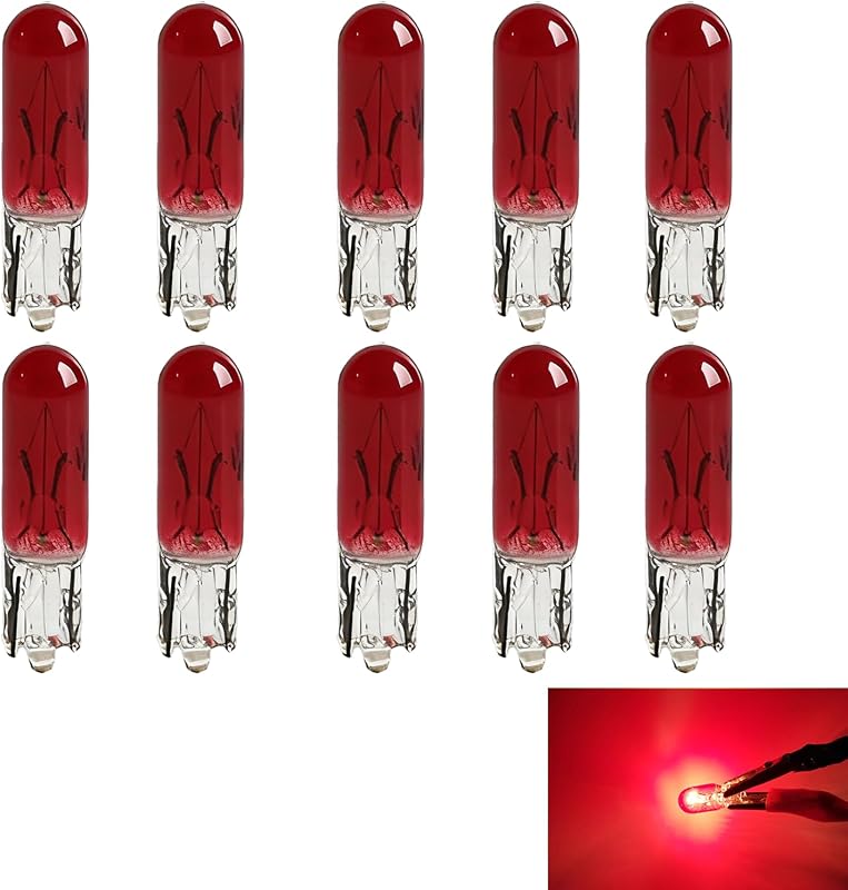Lâmpada Automotiva T5 Tipo Cunha YYTQP 12 V 1,2 W Vermelha para Painel e Indicadores – Kit com 10 unidades