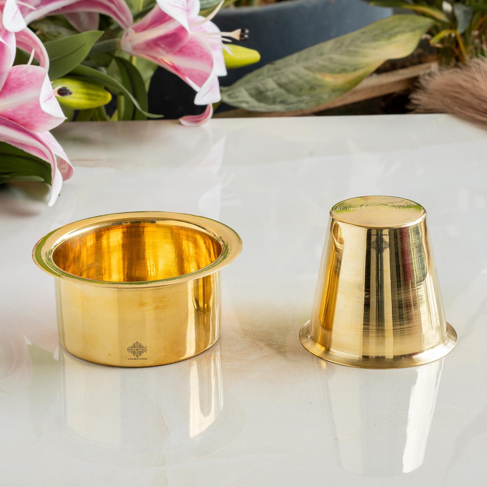 Handcrafted Brass Coffee Filter Set - Indian Tradition -4 Handcrafted Brass Coffee Filter Set - Indian Tradition -4