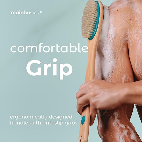 Miniatura 24 de MainBasics Cepillo de doble cara para ducha – Cepillo de doble cara de mango largo para lavado corporal y fregado con cerdas exfoliantes y suaves