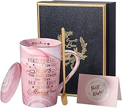 Friend Friendship Gifts Coffee Mug - Good Fiends are Like Stars, 14 Oz Pink Ceramic Marble Mug Tea Cup, Ideal Gifts for Women, Girls, Friends Birthday
