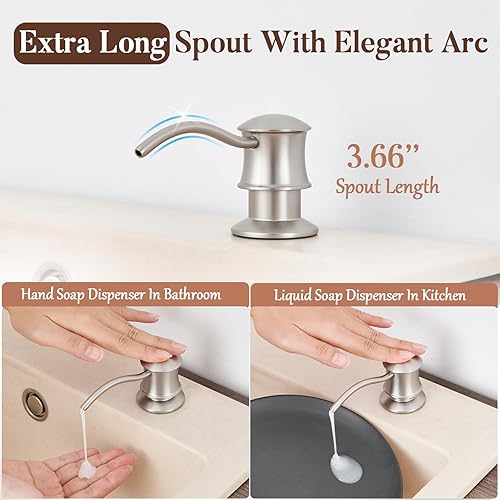 Miniatura 3 de Dispensador de jabón integrado para encimera de fregadero de cocina, cabezal de bomba de latón macizo con boquilla larga de 10.2 onzas de material
