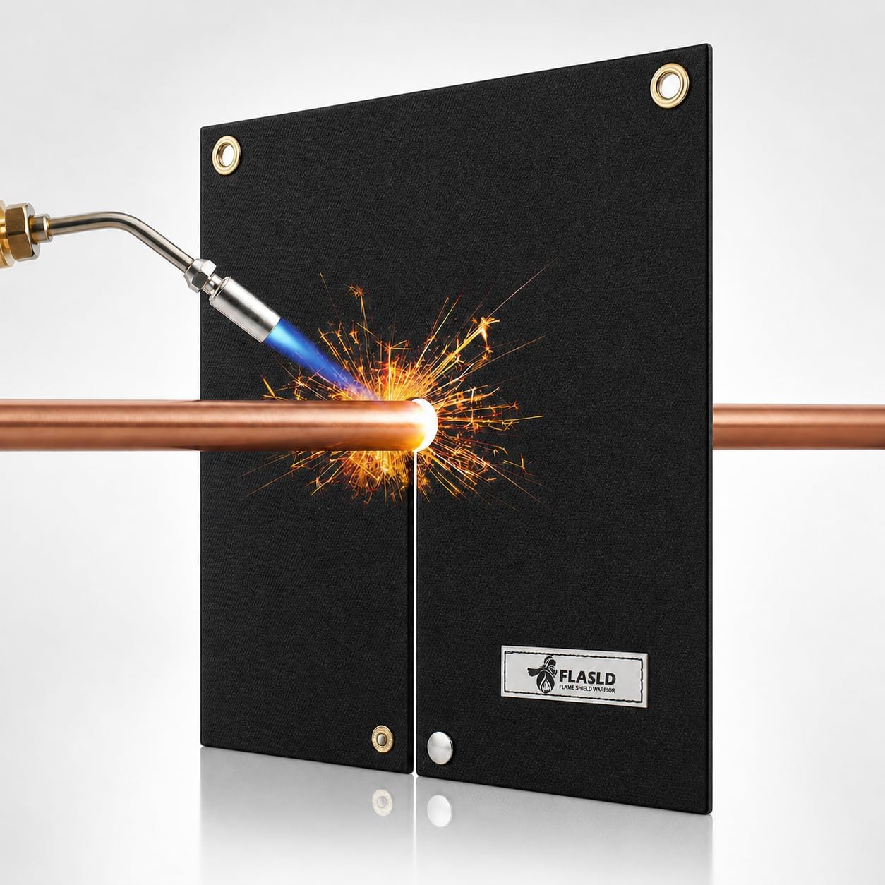 FLASLD Welding Blanket & Heat Shield Mat for Soldering Copper Pipe, 12''x12'' Flame Protector Pad Plumbing Hole Propane Torch (1 Pack)