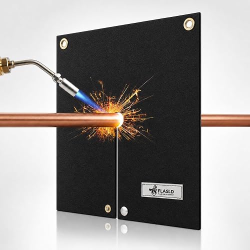 FLASLD Welding Blanket & Heat Shield Mat for Soldering Copper Pipe, 12''x12'' Flame Protector Pad Plumbing Hole Propane Torch