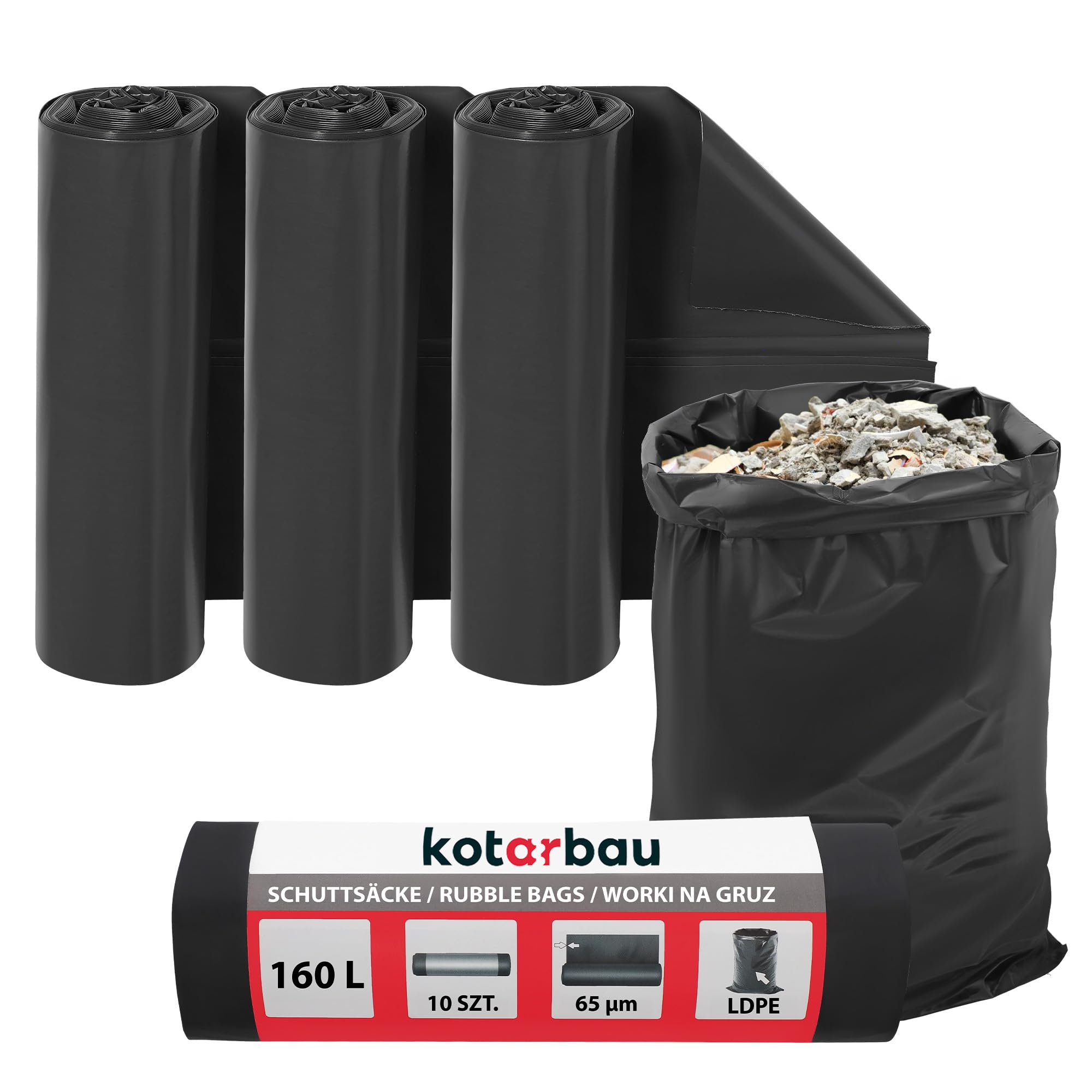KOTARBAU® 3 x Sac Gravat, Sac A Gravats en Plastique, Chantier 160l 65µm à usages Multiples pour déchets et ordures