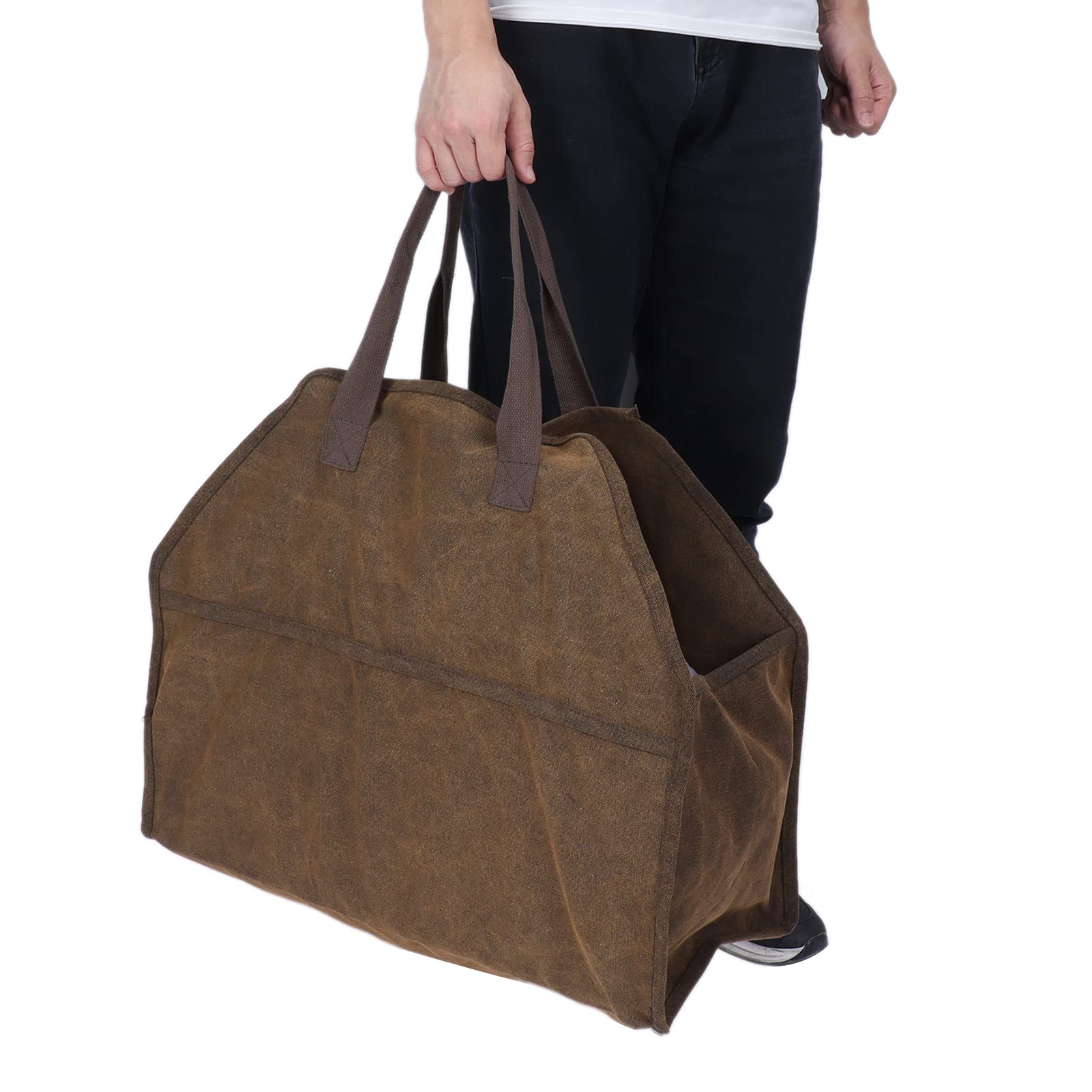 Portador de leña, bolsa de leña de lona pesada con asa, soporte para leña para chimenea, accesorios de almacenamiento para estufa para acampar en interiores