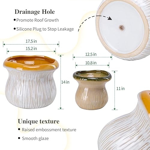 Miniatura 3 de Juego de 2 macetas de cerámica para interiores y exteriores, macetas de mediados de siglo, color azul y rosa