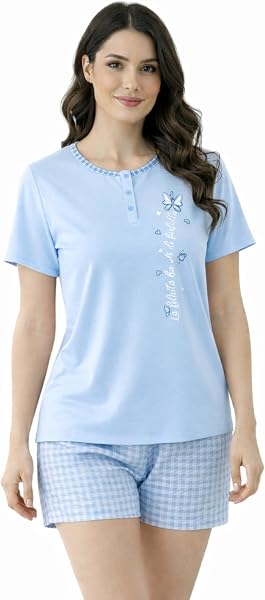 Intimitaly Vanuè - Pigiama Corto Donna Estivo, Cotone Leggero, Set Maglia e Pantalone, Comfort-Fit, Traspirante - 1