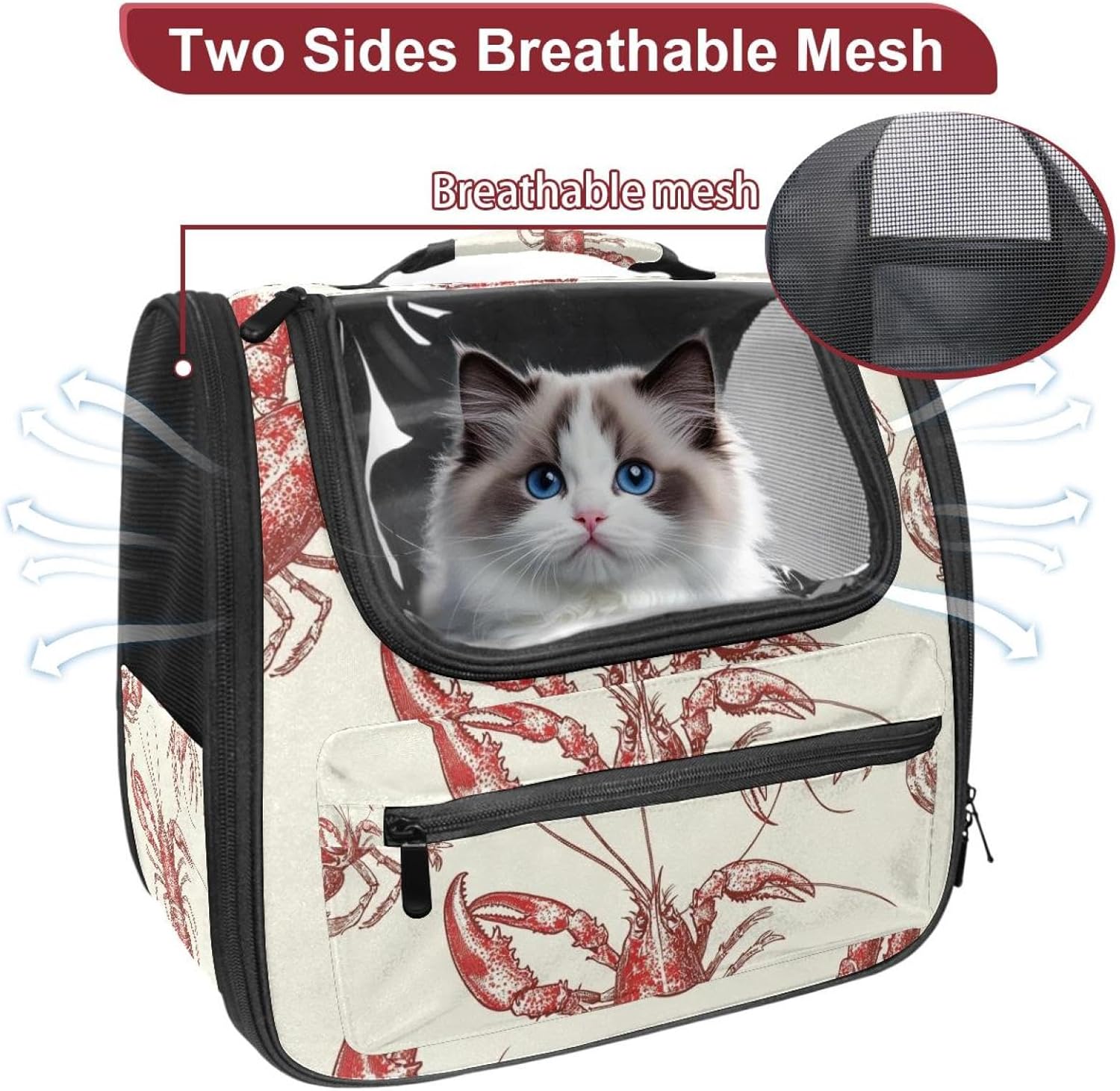 Portable Travel pet Backpack Carrier Hamster Bag Small Dog cat Carrier Breathable Hang Bag, Vintage Lobster (1)