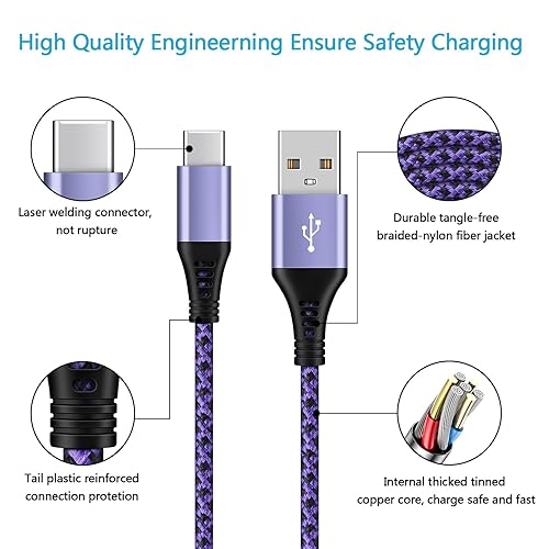 Miniatura 3 de Paquete de 2 cables USB tipo C de carga rápida de 6 pies para Motorola Moto G10 G9 G8 G7 Power Plus Play, Edge 2025, G Power/Stylus/Razr, G6 X4 Z4
